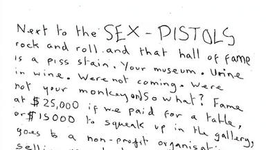 La carta de los Sex Pistols al Rock n Roll Hall of Fame: "esto es una mancha de pis"